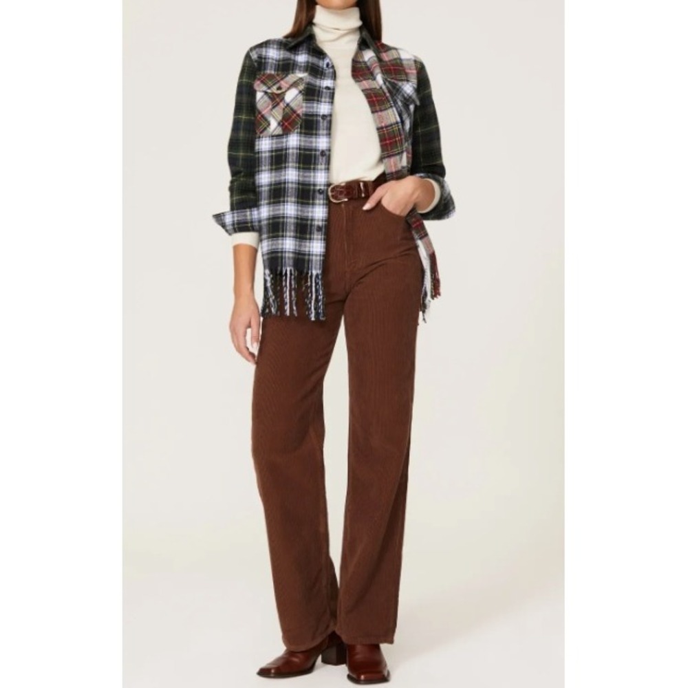 Polo Ralph Lauren Patchwork Plaid Fringe Flannel Shirt Multi Color XS